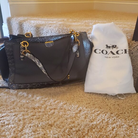 Coach Dreamer 36 Color Block Exotic Gray and Black Leather Satchel - Picture 1 of 7